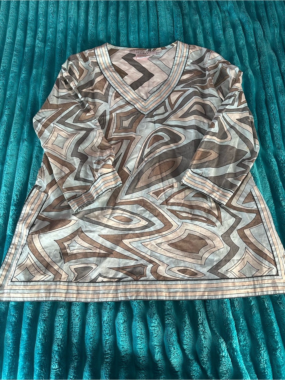 Scott V-Neck Geometric Tunic - Taupe & Light Blue